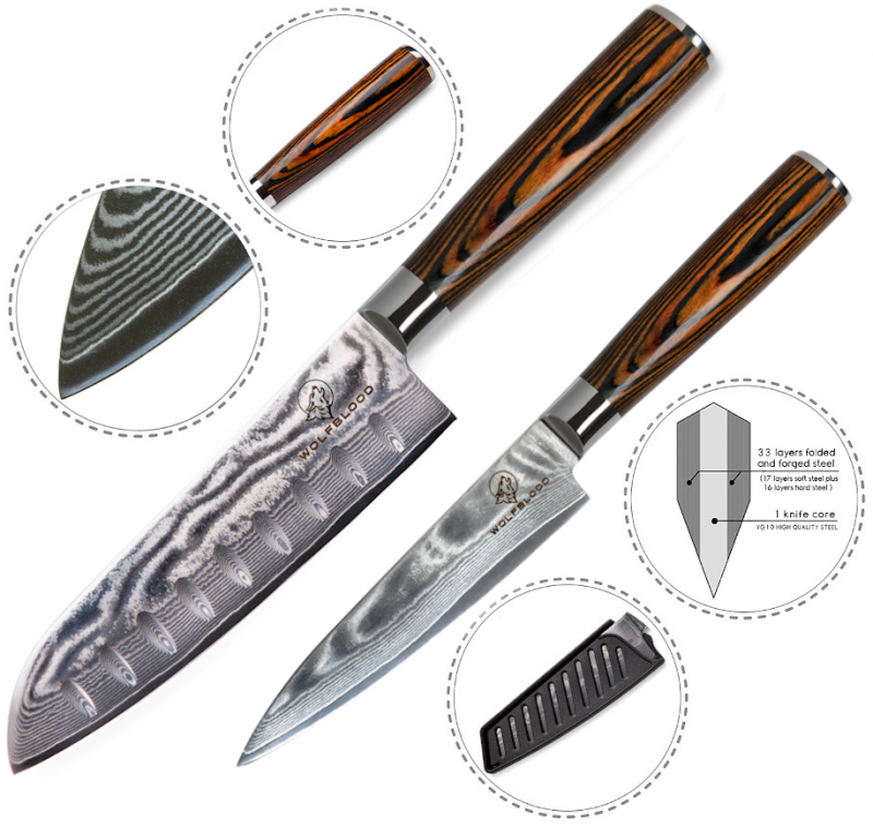 Wolfblood Zeuß Set Santoku Damastmesser Küchenmesser LH Lifestyle Kochmesser Utility